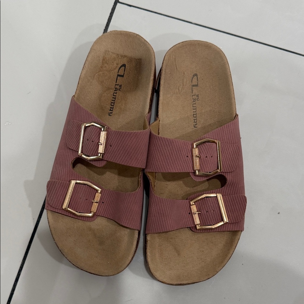 Laundry By Shelli Segal Women's Double Buckle Slide Sandals in Dusty Rose